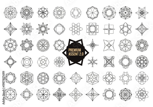 Huge Collection of Sacred Geometry Symbols, Mandala Line Art, Abstract Star Shapes and Geometric Ornaments for Logo Design and Branding - Vector Illustration