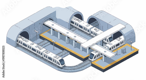 Modern Subway Station with Trains and Tunnels.