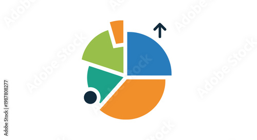 Abstract Pie Chart Icon with Upward Arrow, Data Visualization, Growth Concept