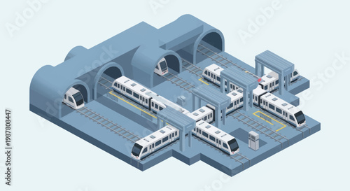 Modern subway station with multiple trains and tunnels.