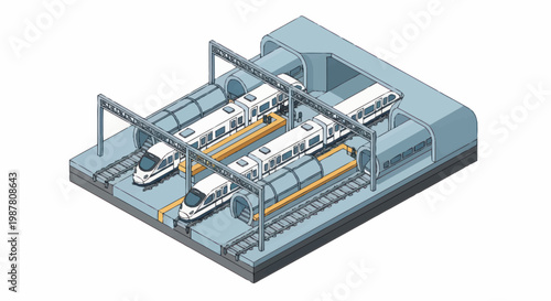 Modern High Speed Train Maintenance Depot Illustration.