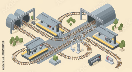 Train Station with Multiple Tracks.