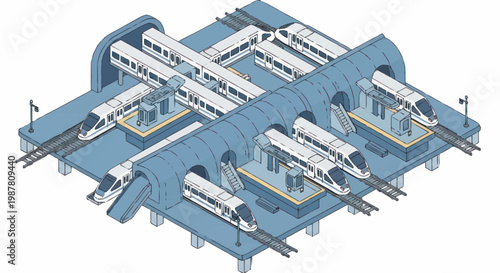 Trains at a railway station platform.