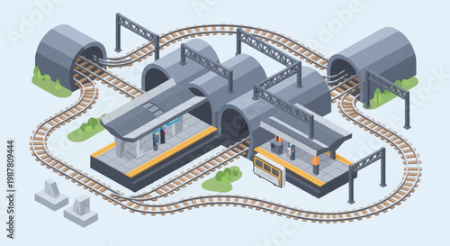 Industrial factory with train tracks.