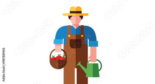 Tableau sur toile Man wearing overalls holding watering can.