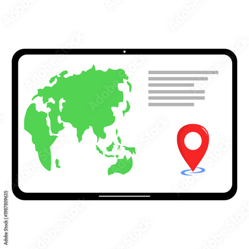 Tablet with continents and maps icon inside