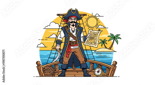 Pirate standing on a ship deck.