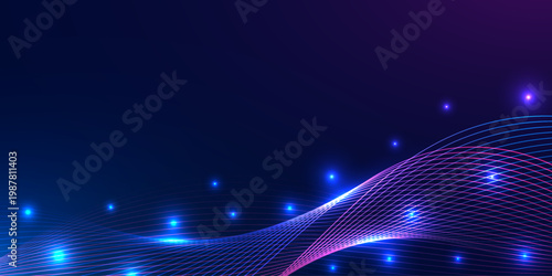 Abstract digital wave background. Digital particle wave. Design blue glowing dots and wavy.