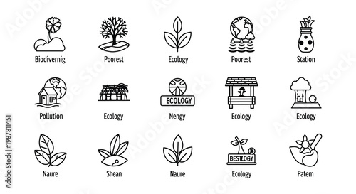 Black silhouettes depicting environmental concerns and ecological elements