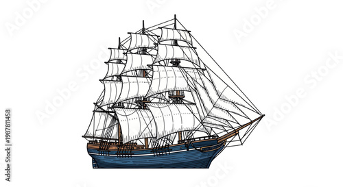 Sailing Ship with Multiple Masts.