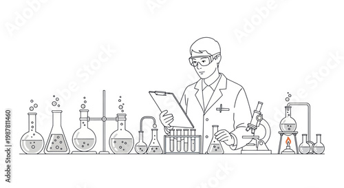 Scientist in lab coat working.