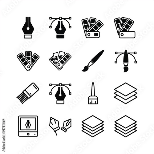 Common laboratory glassware and equipment line icons