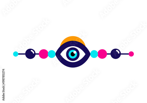 Modern Evil Eye Protection Amulet Illustration - Stylized Nazar Talisman Vector Graphic with Colorful Beads
