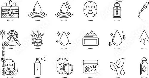 Set of Skincare and Beauty Icons Including Serum, Moisturizer, Face Mask, and Cosmetic Treatments for Health and Beauty Projects