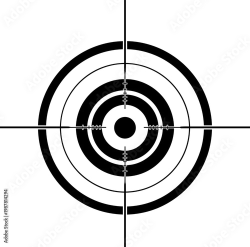 Black and White Sniper Crosshairs and Target Bullseye Vector Illustration for Precision, Focus, and Goal Setting Concepts