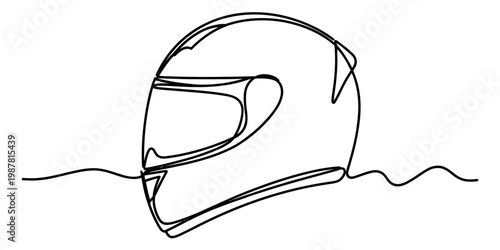 Minimalist one line art drawing of a classic motorcycle helmet isolated on a plain white background Vector, illustration