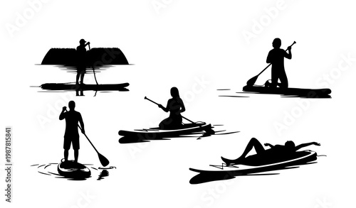 Stand Up Paddle Boarding Lifestyle Silhouette Vector
