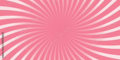 Candy color sunburst background. Abstract pink cream sunbeams design wallpaper. Colorful spinning lines for template, banner, poster, flyer. Sweet rotating cartoon swirl or whirlpool. Eps 10