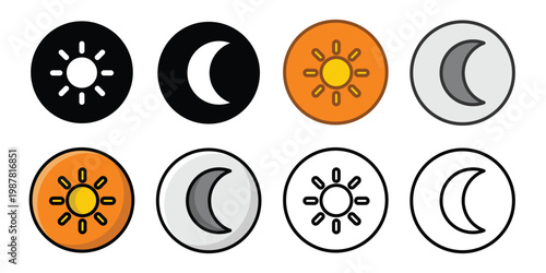 Day and night, dark and light modes. Screen modes icons set.