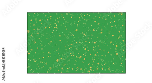 Vibrant green background with a multitude of small, sparkling golden particles scattered across the surface, creating a festive and celebratory texture.