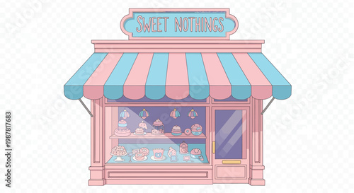 Pink Candy Storefront with Blue and Pink Awning