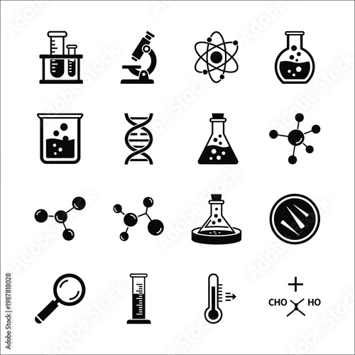 Laboratory equipment and chemical structures illustrations