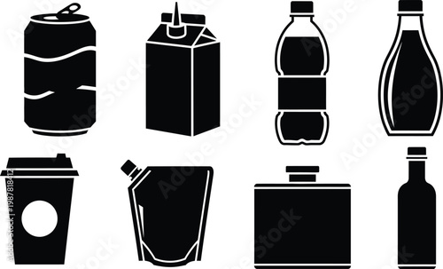Black and white of various beverage containers
