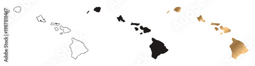 Map of Hawaii, United States, with black and gold lines.