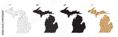 Map of Michigan, United States, with black and gold lines.
