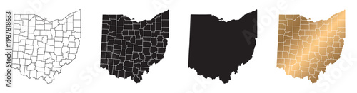 Map of Ohio, United States, with black and gold lines.