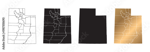 Map of Utah, United States, with black and gold lines.