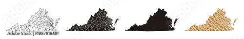 Map of Virginia, United States, with black and gold lines.