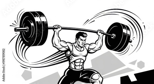Strong Man Lifting Heavy Weights Fitness Illustration Vector