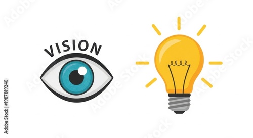 Vision and Lightbulb Concept Illustration With Detailed Eye and Radiant Glow Effect