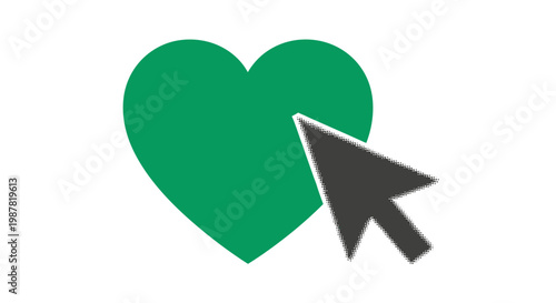 Green heart with computer mouse cursor.