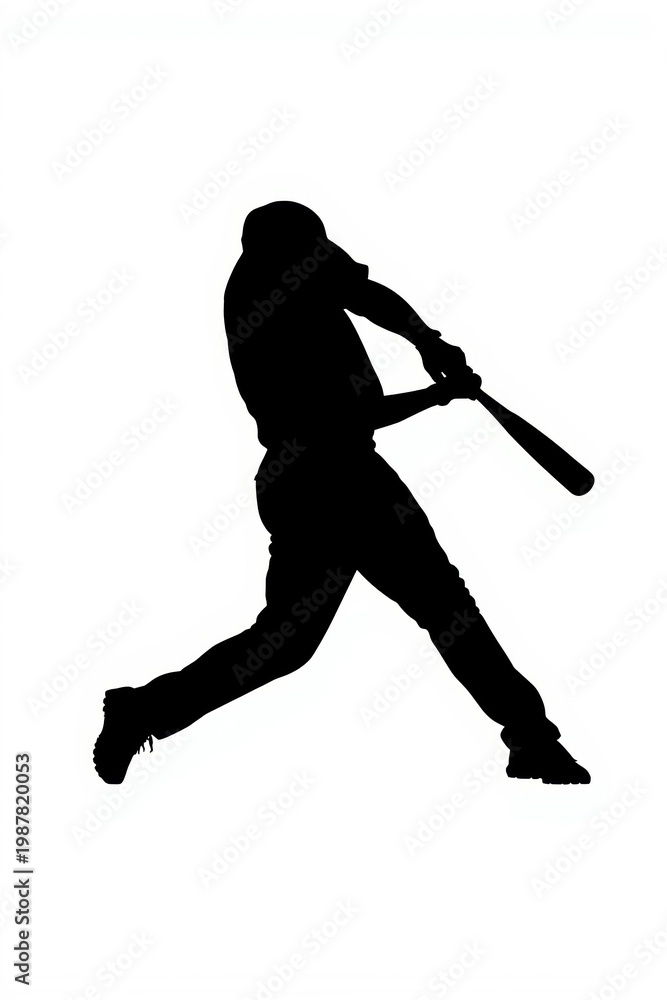 Obraz premium A black silhouette of a baseball player swinging a bat isolated on white background