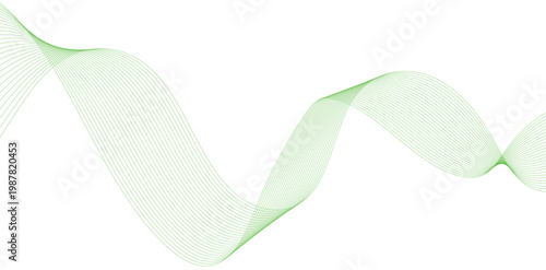 Abstract flowing wavy lines forming dynamic ribbon wave, elegant background with green color blend.
