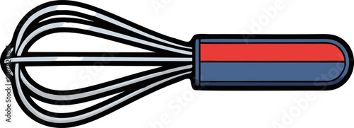 Whisk Kitchen Utensil with Blue Handle and Red Stripe for Baking and Cooking