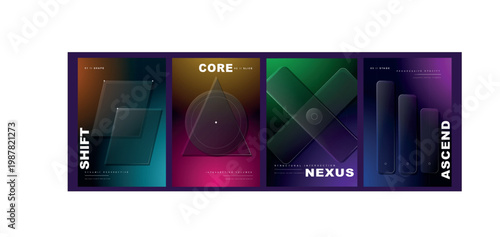 Schilderij op canvas Glassmorphism Abstract Geometric Poster Set with Dark Gradient Backgrounds for B
