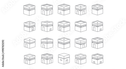 Kaaba Icons Collection: Islamic Architecture, Mecca Building, Hajj Pilgrimage Vector Art
