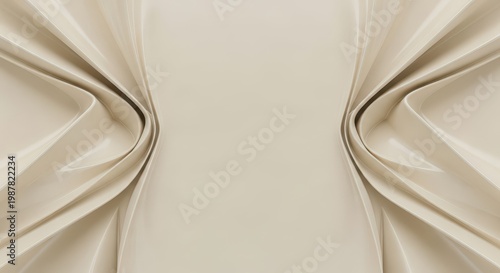 Smooth flowing beige abstract waves create a minimalist background.