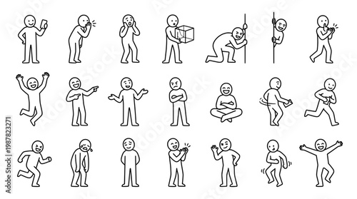 Set of stick figure illustrations depicting various activities and emotions