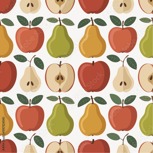 Colorful cartoon fruit pattern with apples and pears