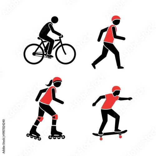 People engaging in various sports activities isolated on white background