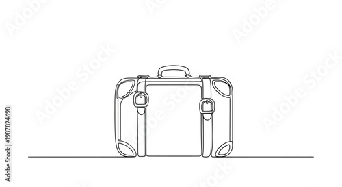Minimalist Line Art of an Open Vintage Suitcase on a White Background