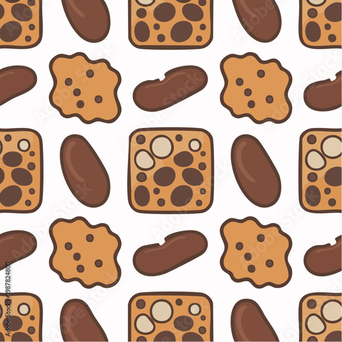 Colorful cartoon chocolate chip cookies and candies seamless pattern d
