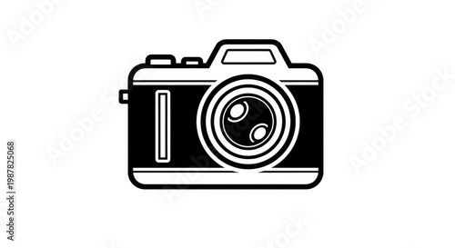 Simple line art illustration of a digital camera device transparent background