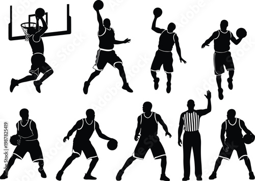 Basketball Players Silhouette Set