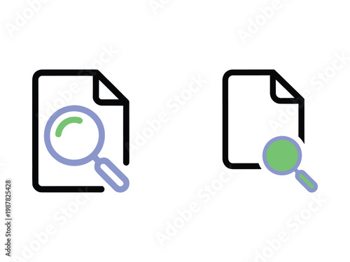 Flat design file search icons with magnifying glass on documents