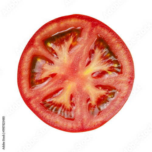 Fresh Red Tomato Slice Isolated on White Background, Top View, Healthy Food Concept